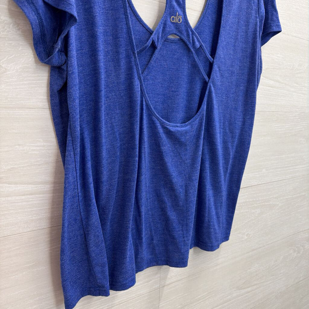 Alo Blue Short Sleeve Strappy Back Athletic Top Medium
