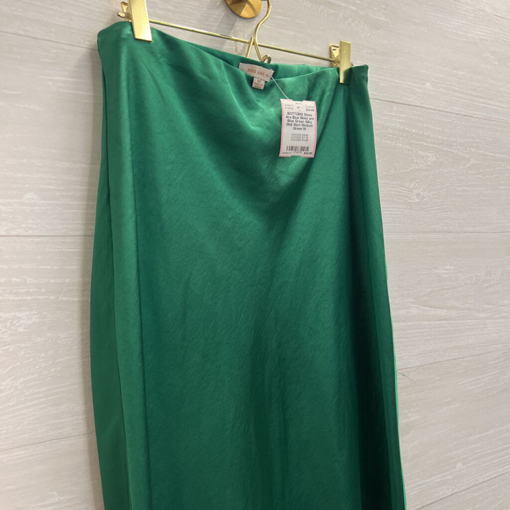 Skies are Blue Green Silky Midi Skirt Medium
