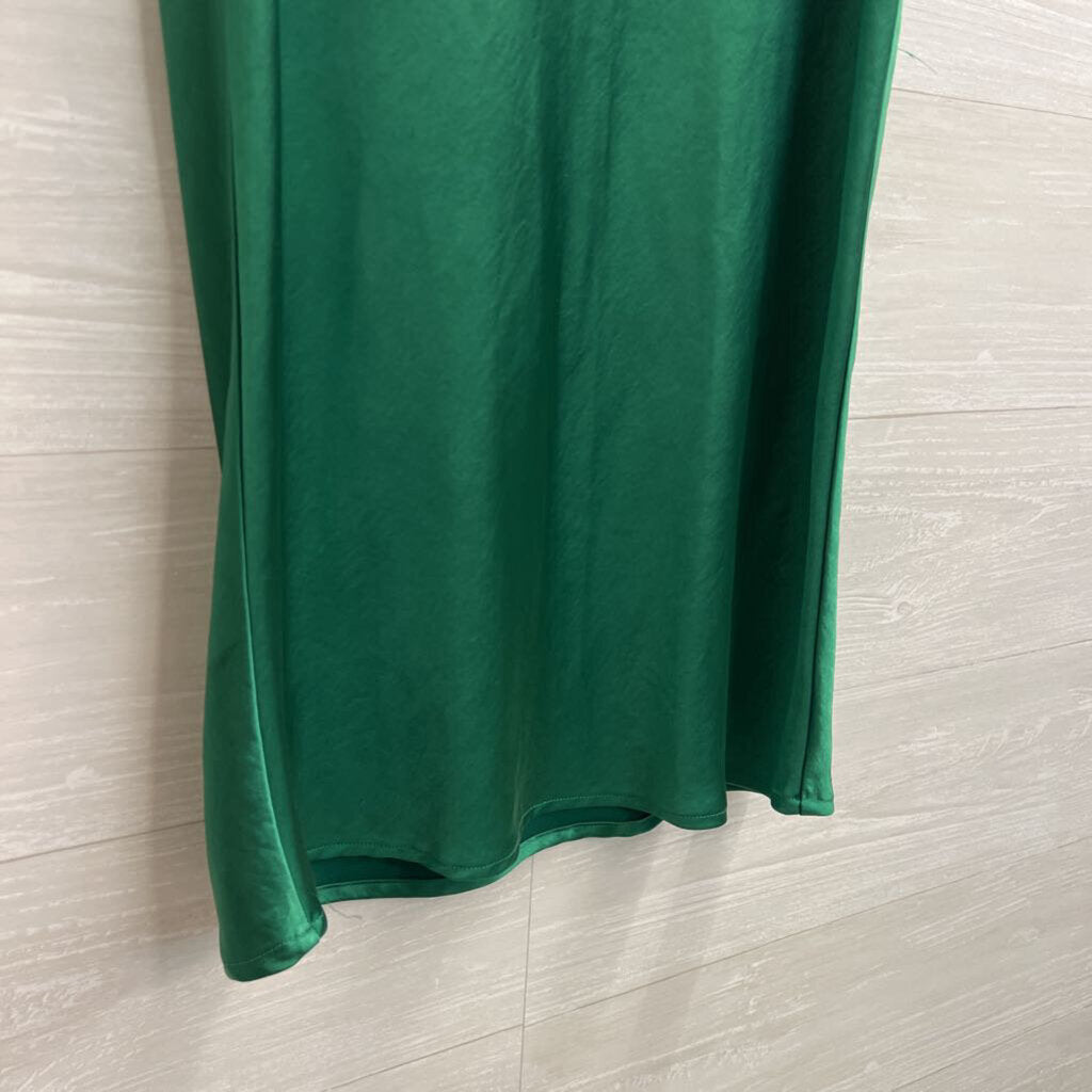 Skies are Blue Green Silky Midi Skirt Medium