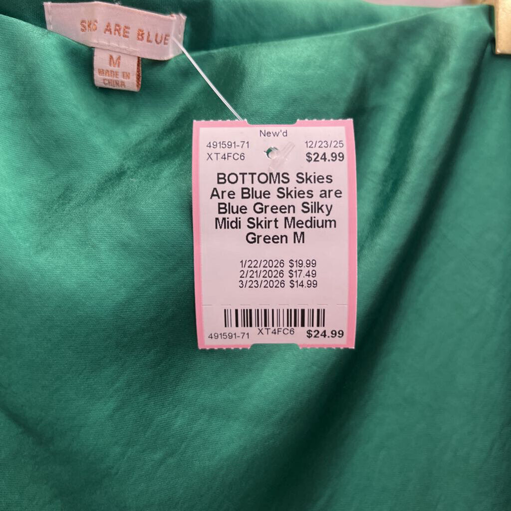 Skies are Blue Green Silky Midi Skirt Medium