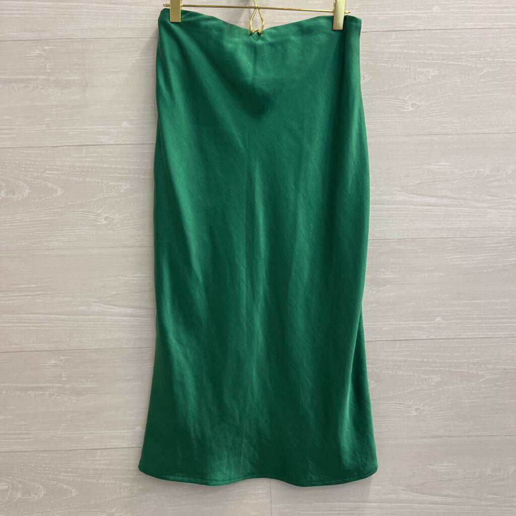 Skies are Blue Green Silky Midi Skirt Medium
