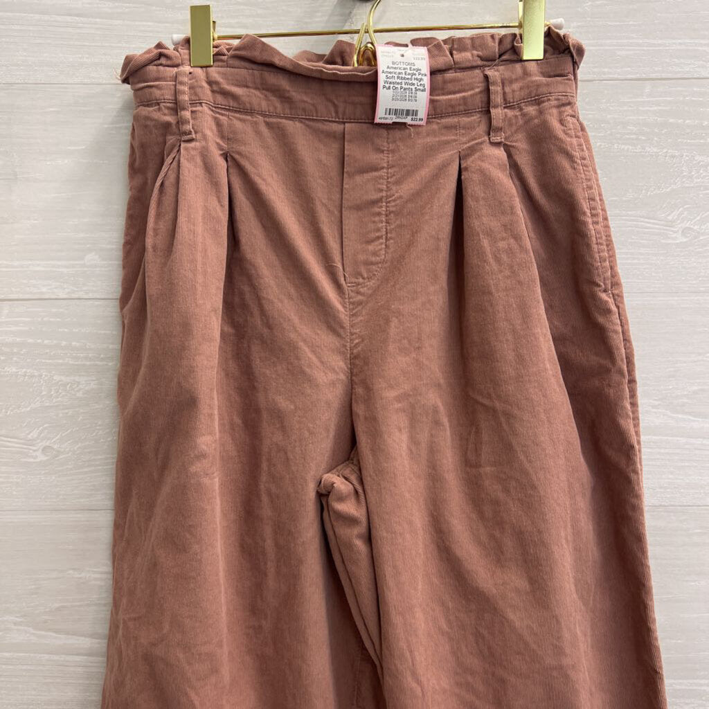 American Eagle Pink Soft Ribbed High Waisted Wide Leg Pull On Pants Small