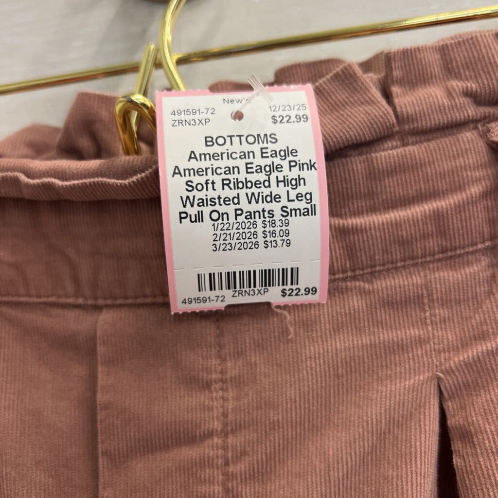 American Eagle Pink Soft Ribbed High Waisted Wide Leg Pull On Pants Small