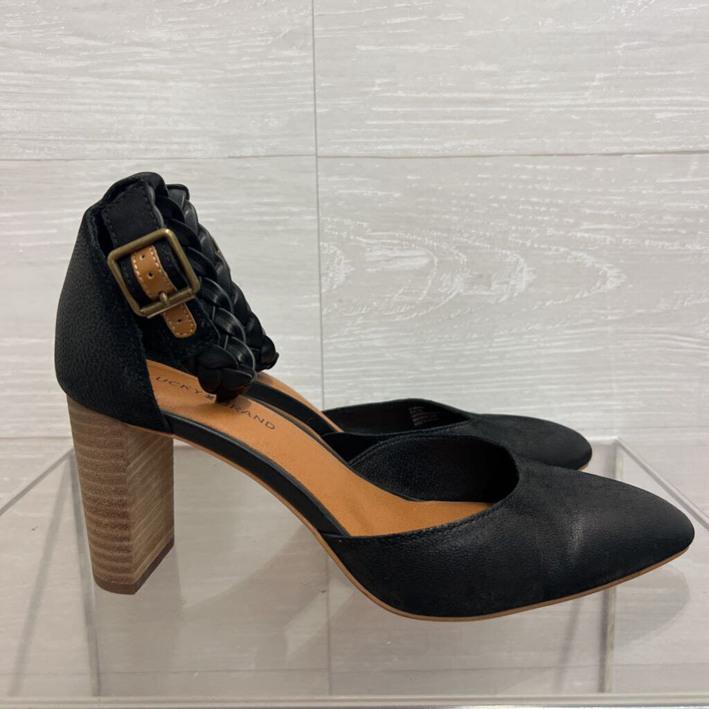 Lucky Brand Black Kahoma Pump Ankle Strap Heels 9