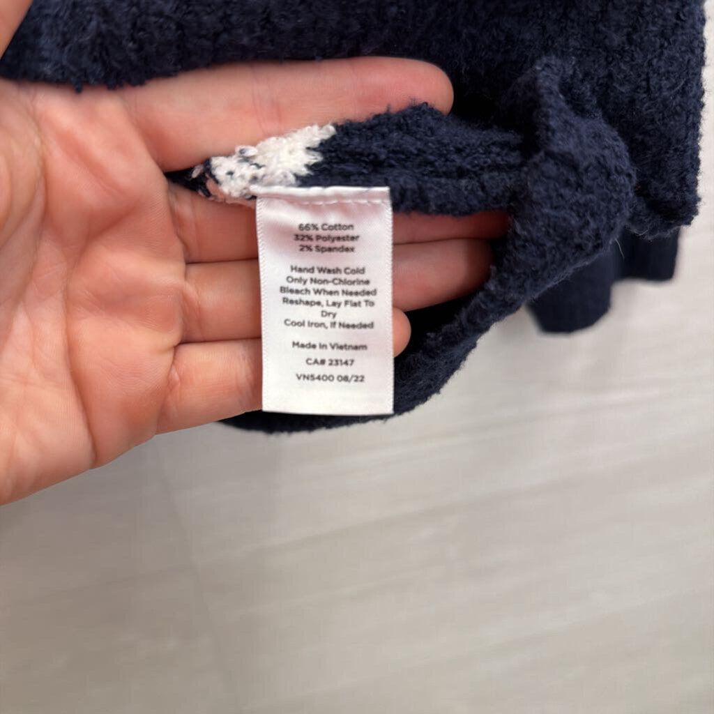 Talbots Navy/ White Knit Striped Quarter Zip Sweater Large