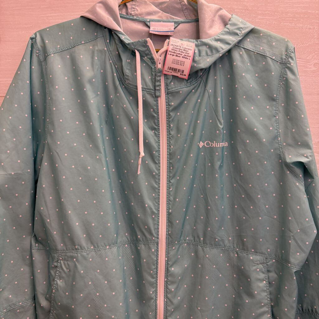 Columbia Blue/ White Polka Dot Windbreaker Jacket Large