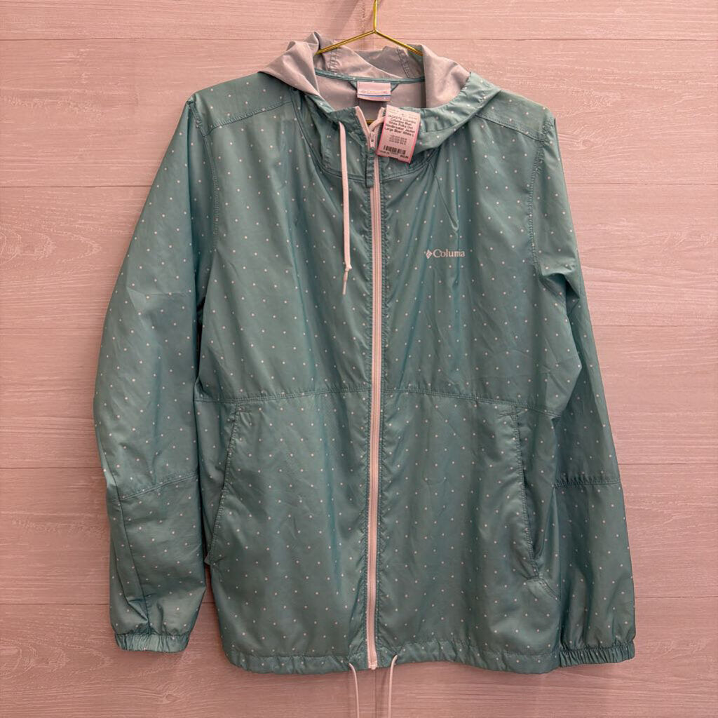 Columbia Blue/ White Polka Dot Windbreaker Jacket Large