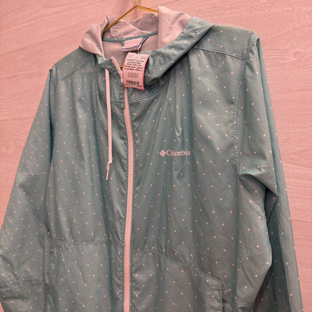 Columbia Blue/ White Polka Dot Windbreaker Jacket Large