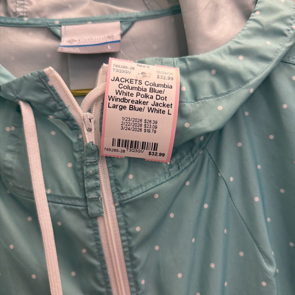 Columbia Blue/ White Polka Dot Windbreaker Jacket Large