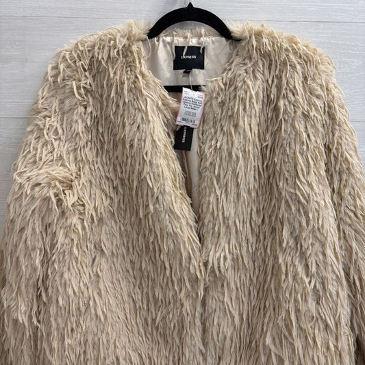 Express Beige Soft Layered Feathered Faux Fur Jacket Large