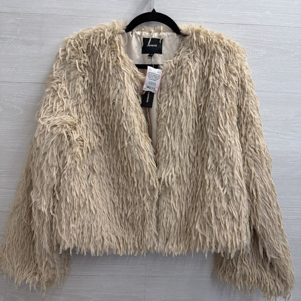 Express Beige Soft Layered Feathered Faux Fur Jacket Large