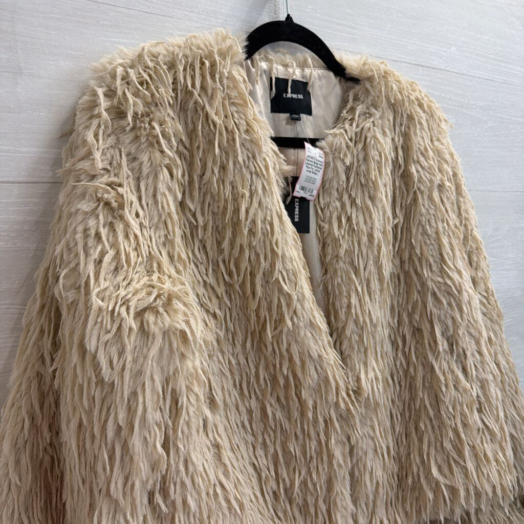 Express Beige Soft Layered Feathered Faux Fur Jacket Large