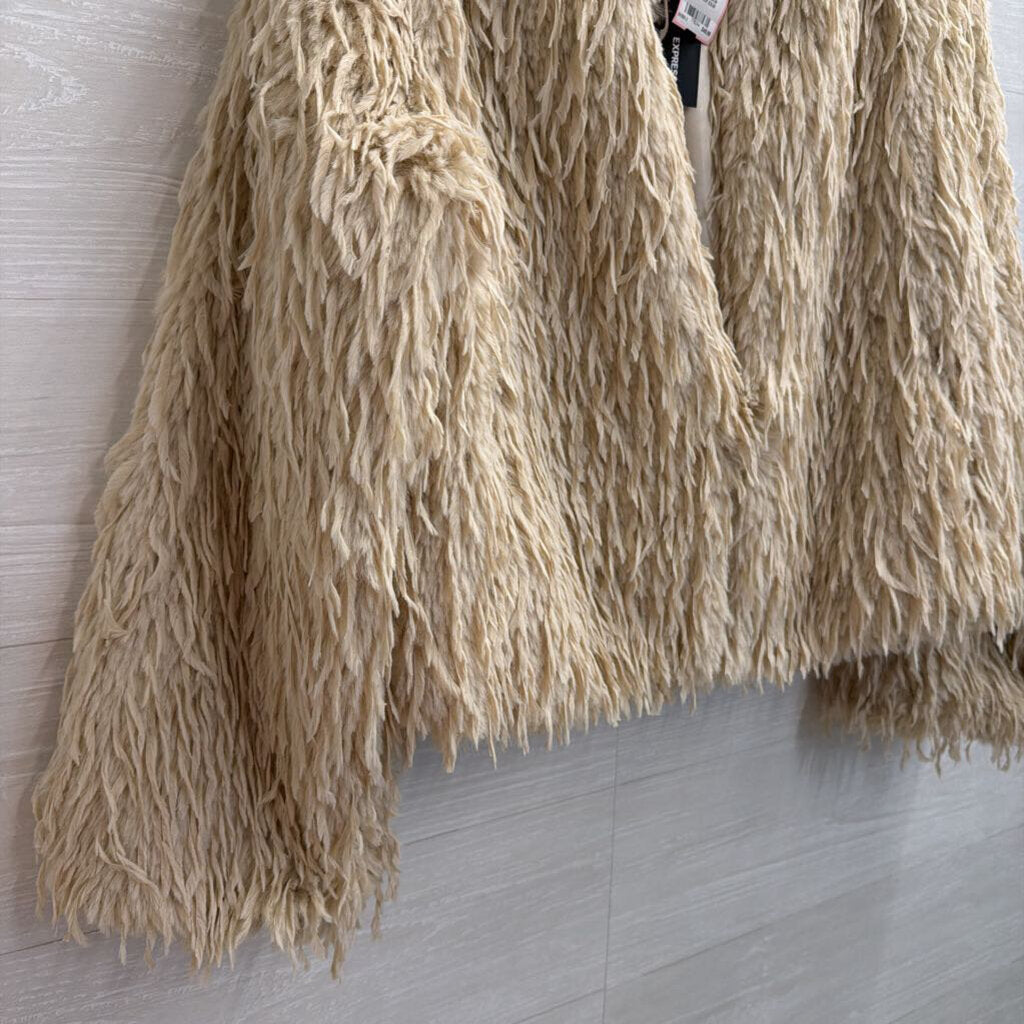 Express Beige Soft Layered Feathered Faux Fur Jacket Large