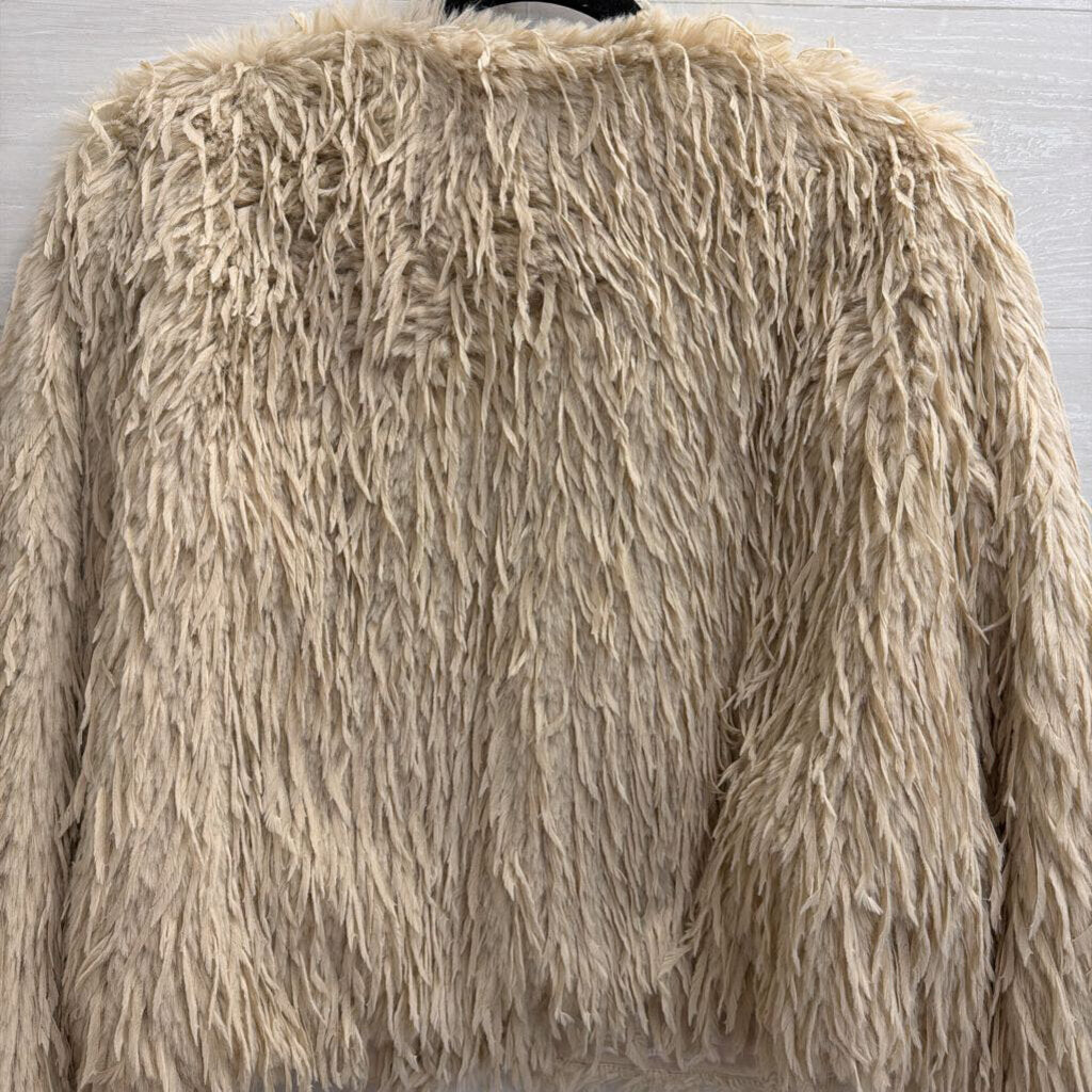 Express Beige Soft Layered Feathered Faux Fur Jacket Large