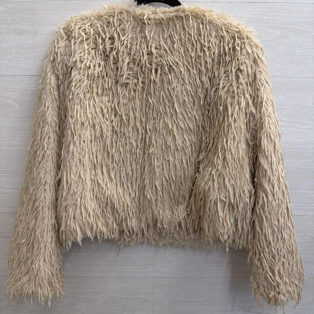 Express Beige Soft Layered Feathered Faux Fur Jacket Large