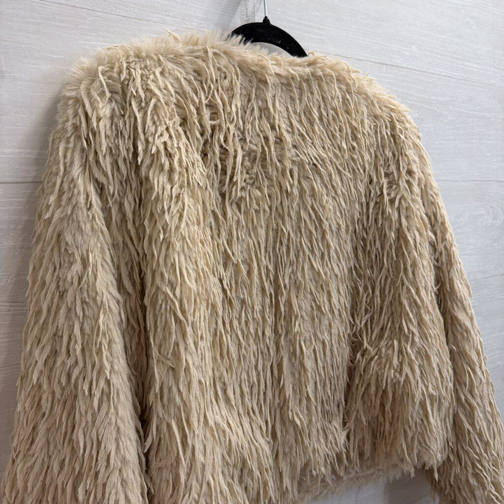 Express Beige Soft Layered Feathered Faux Fur Jacket Large
