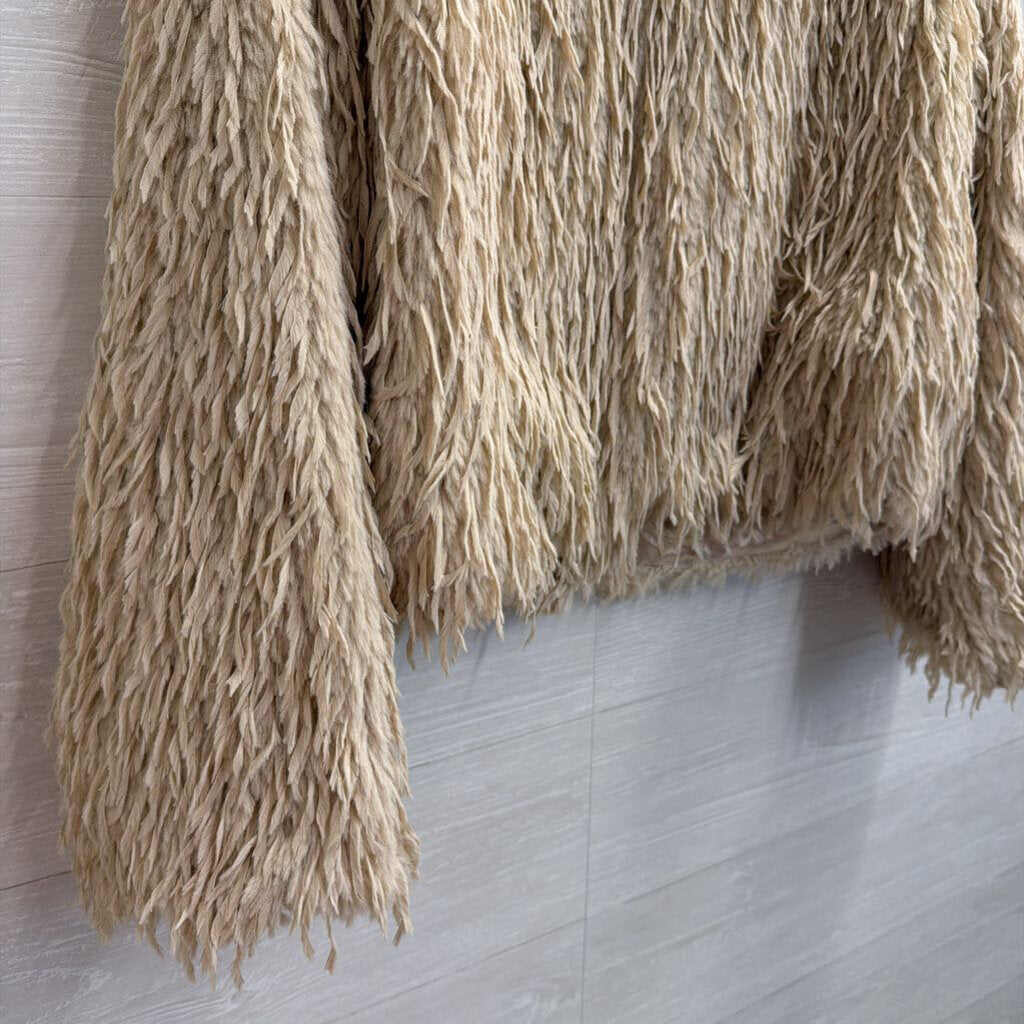 Express Beige Soft Layered Feathered Faux Fur Jacket Large