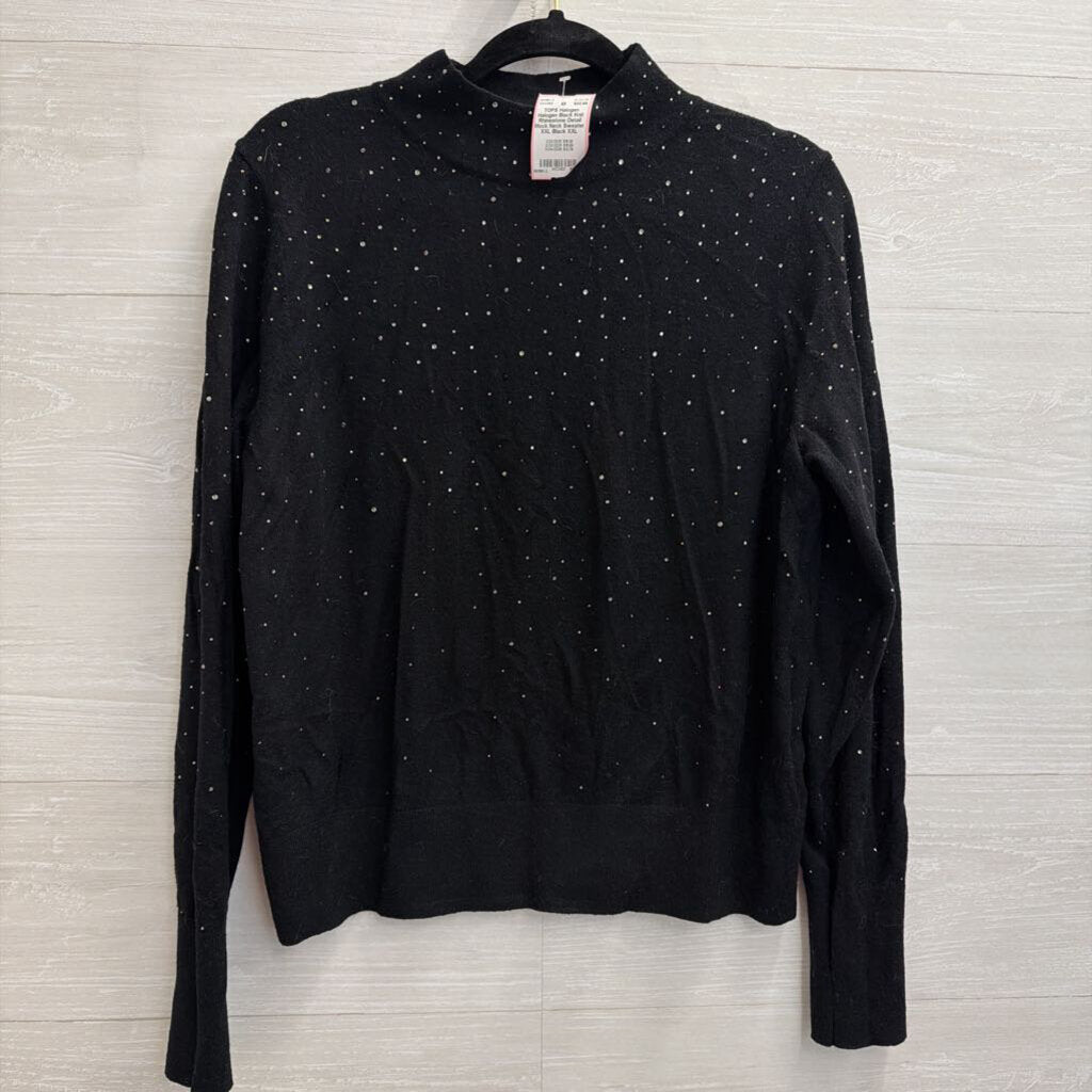Halogen Black Knit Rhinestone Detail Mock Neck Sweater XXL
