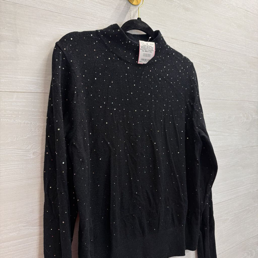 Halogen Black Knit Rhinestone Detail Mock Neck Sweater XXL