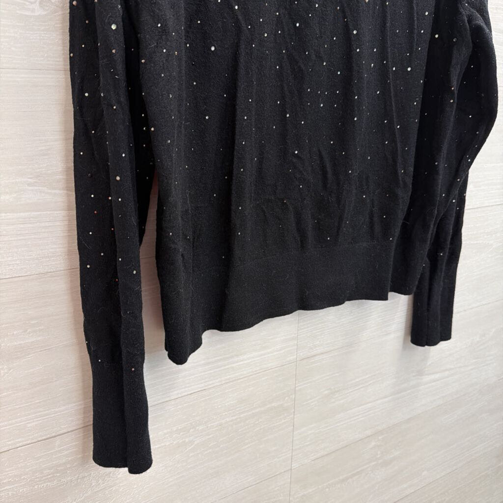 Halogen Black Knit Rhinestone Detail Mock Neck Sweater XXL
