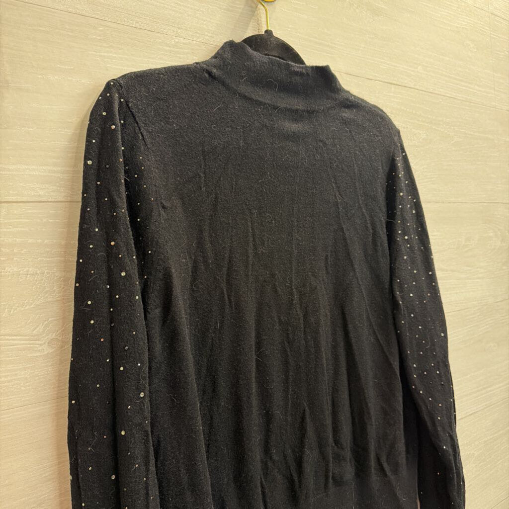 Halogen Black Knit Rhinestone Detail Mock Neck Sweater XXL