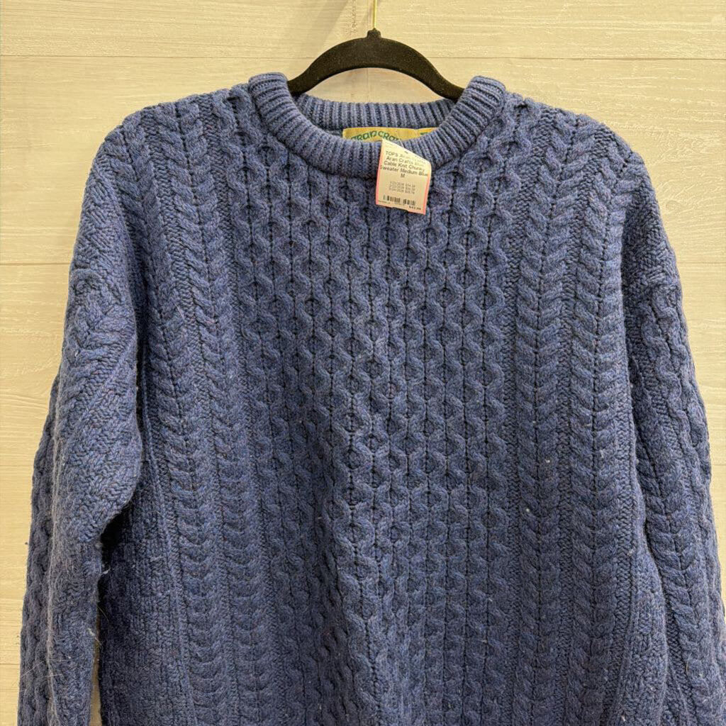 Aran Crafts Blue Cable Knit Chunky Sweater Medium