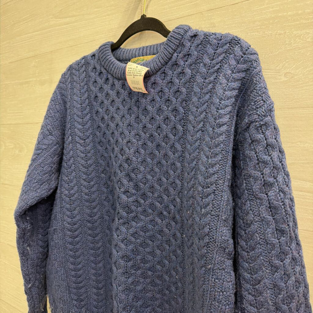 Aran Crafts Blue Cable Knit Chunky Sweater Medium