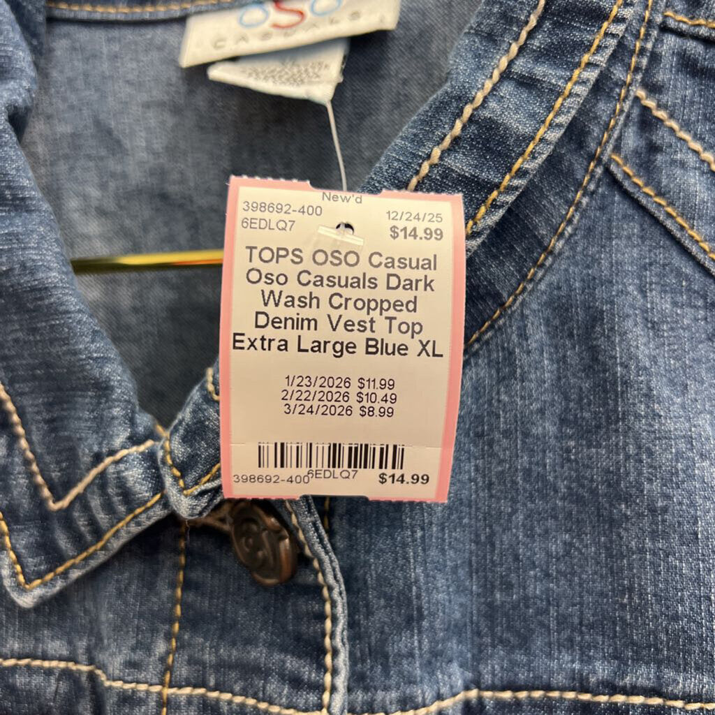 Oso Casuals Dark Wash Cropped Denim Vest Top Extra Large
