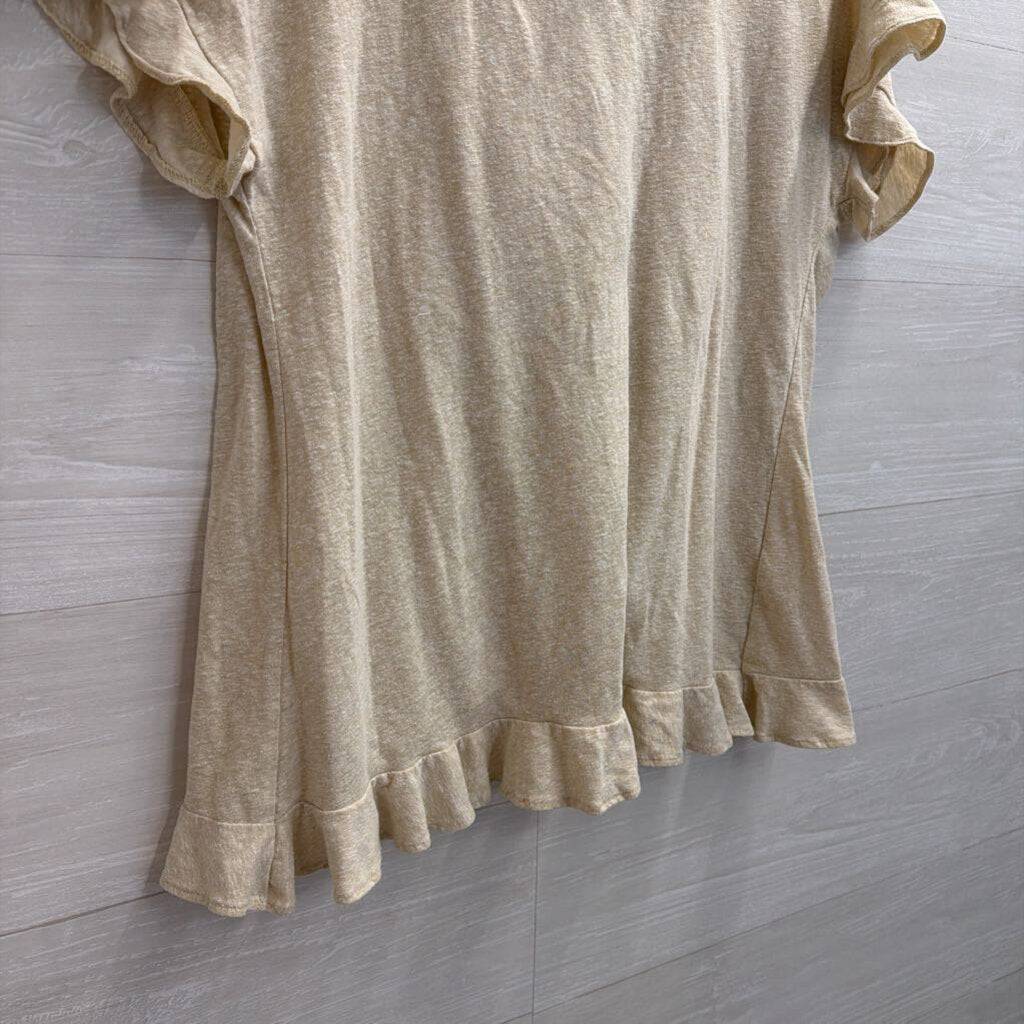Miami Beige Ruffle Short Sleeve Top Medium