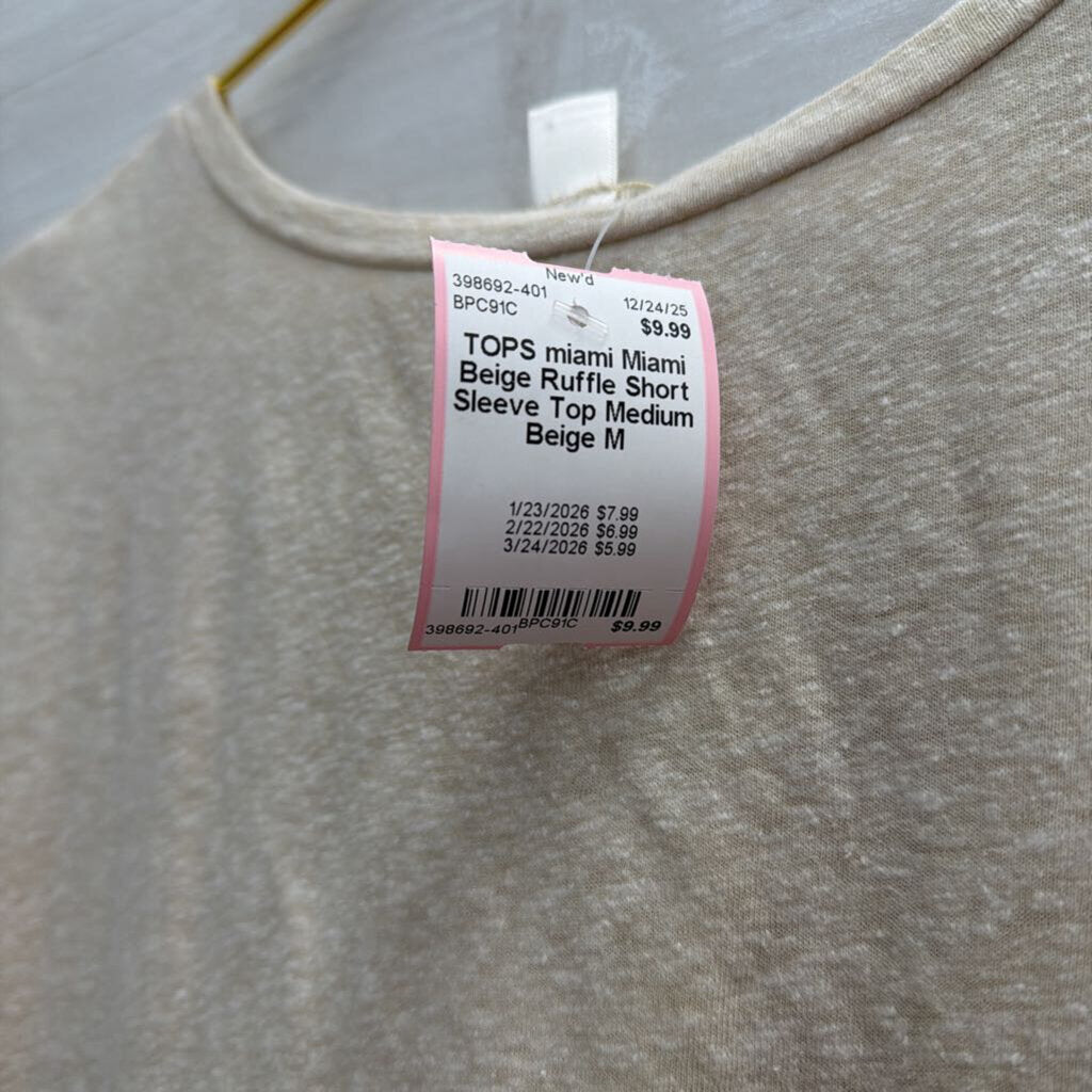 Miami Beige Ruffle Short Sleeve Top Medium