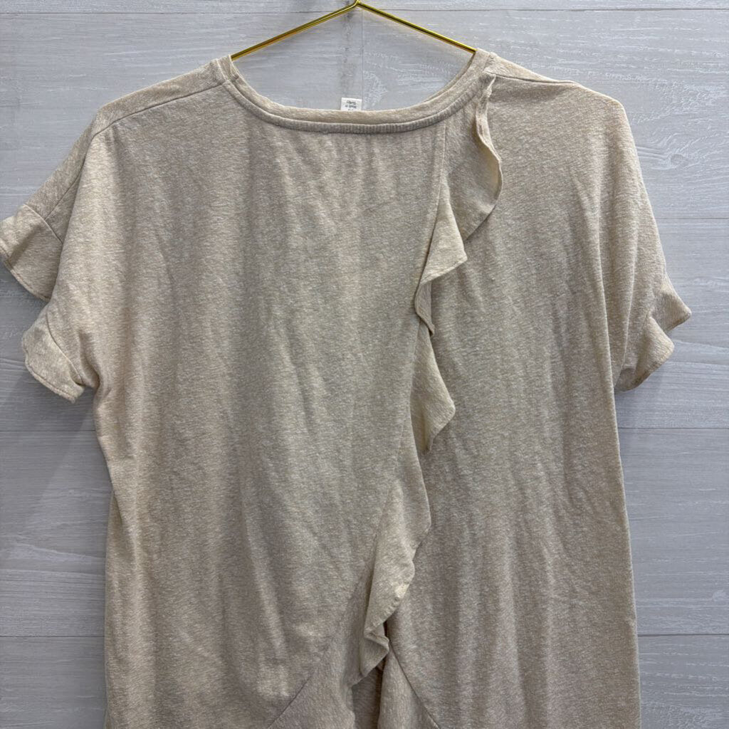 Miami Beige Ruffle Short Sleeve Top Medium