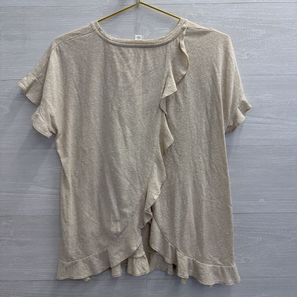 Miami Beige Ruffle Short Sleeve Top Medium