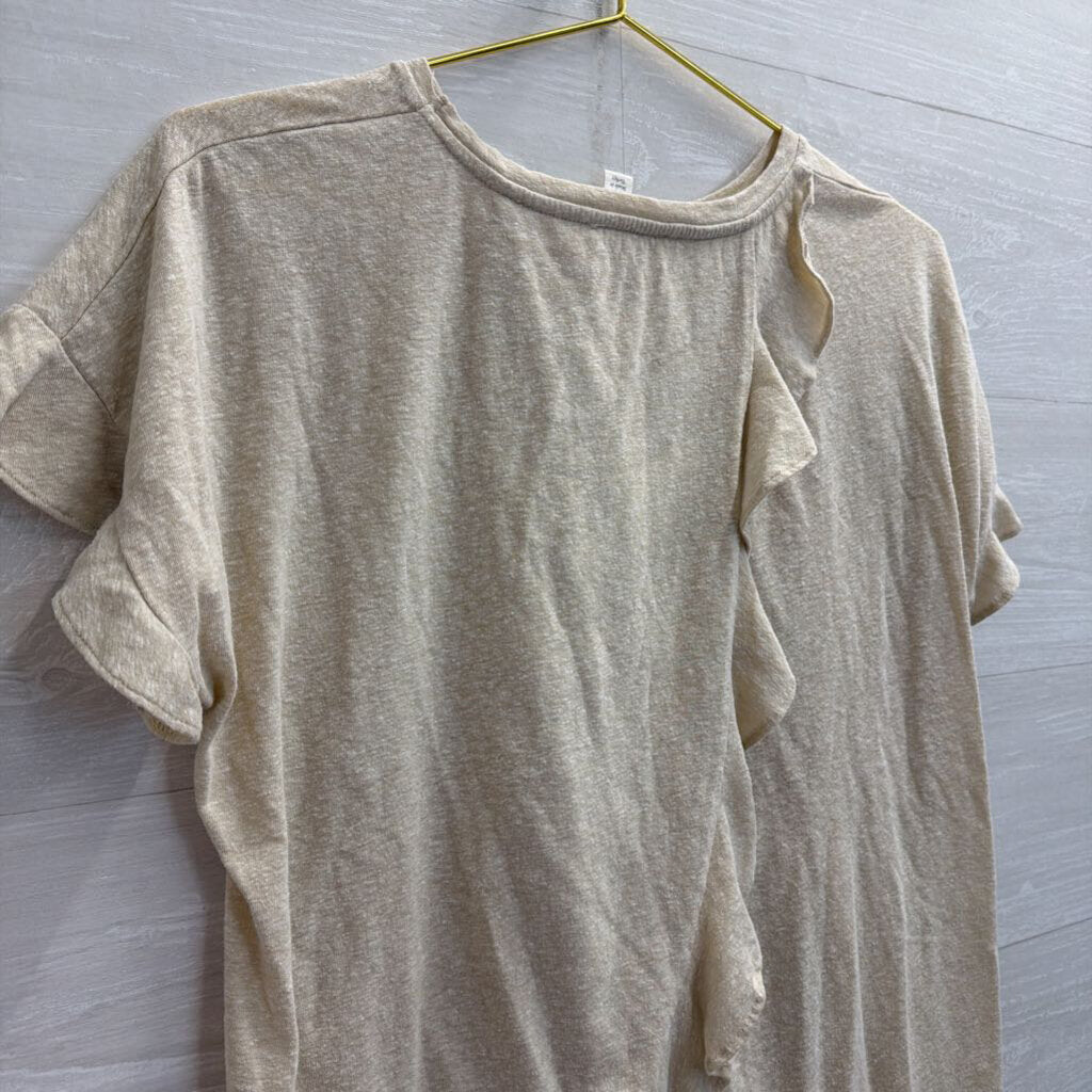 Miami Beige Ruffle Short Sleeve Top Medium