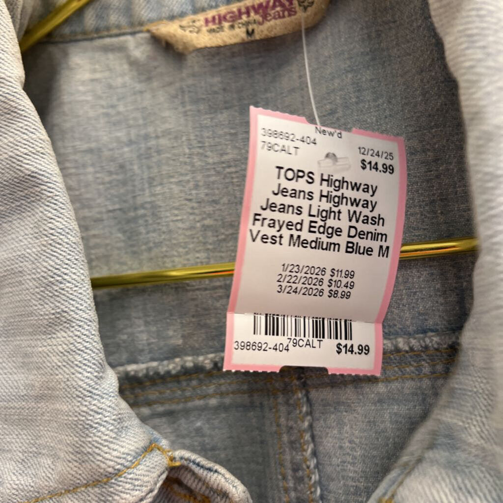 Highway Jeans Light Wash Frayed Edge Denim Vest Medium