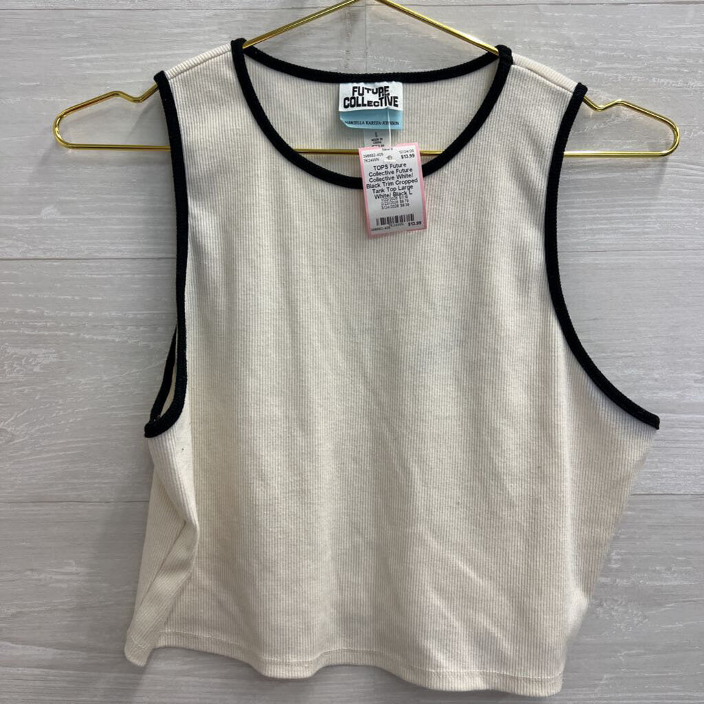 Future Collective White/ Black Trim Cropped Tank Top Large