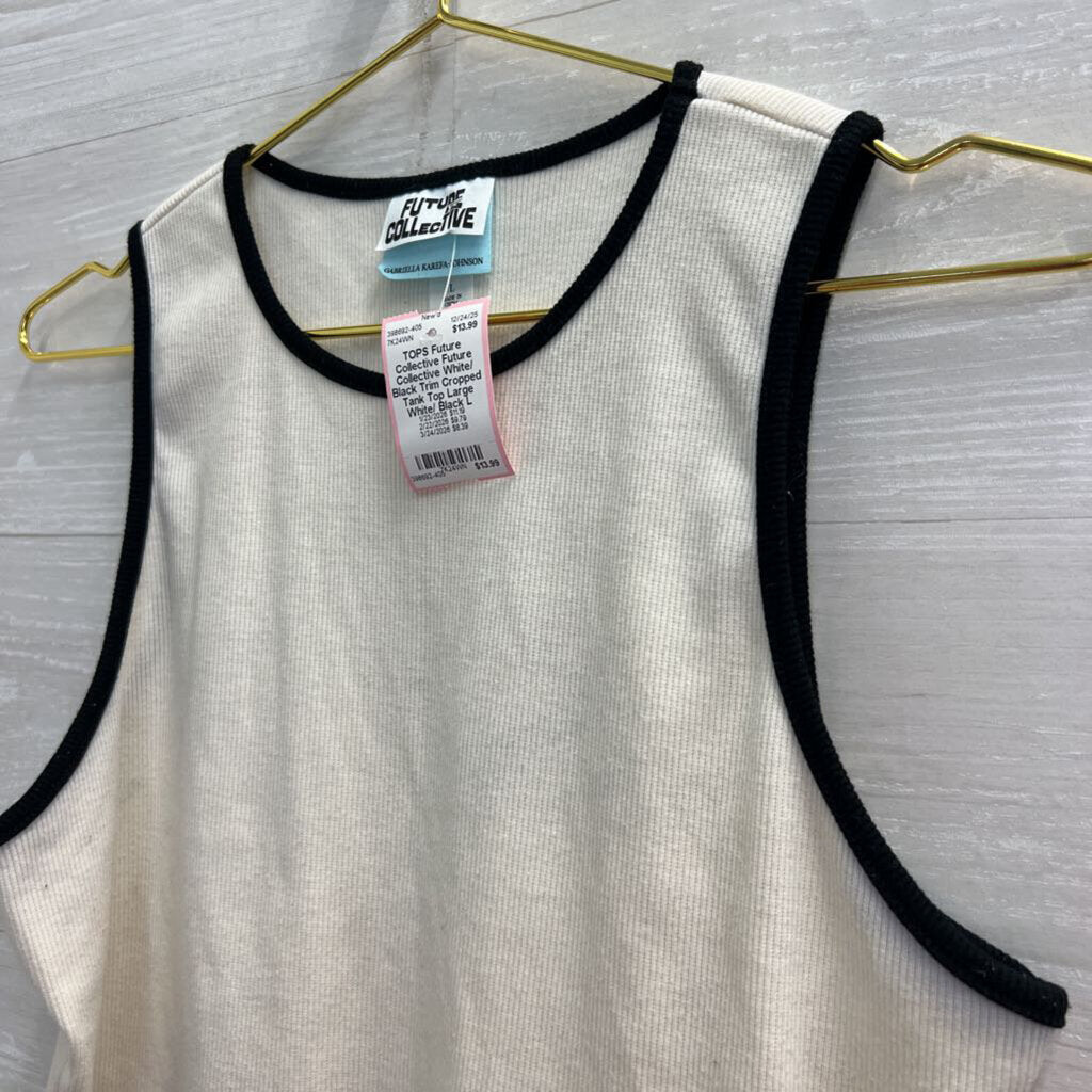 Future Collective White/ Black Trim Cropped Tank Top Large