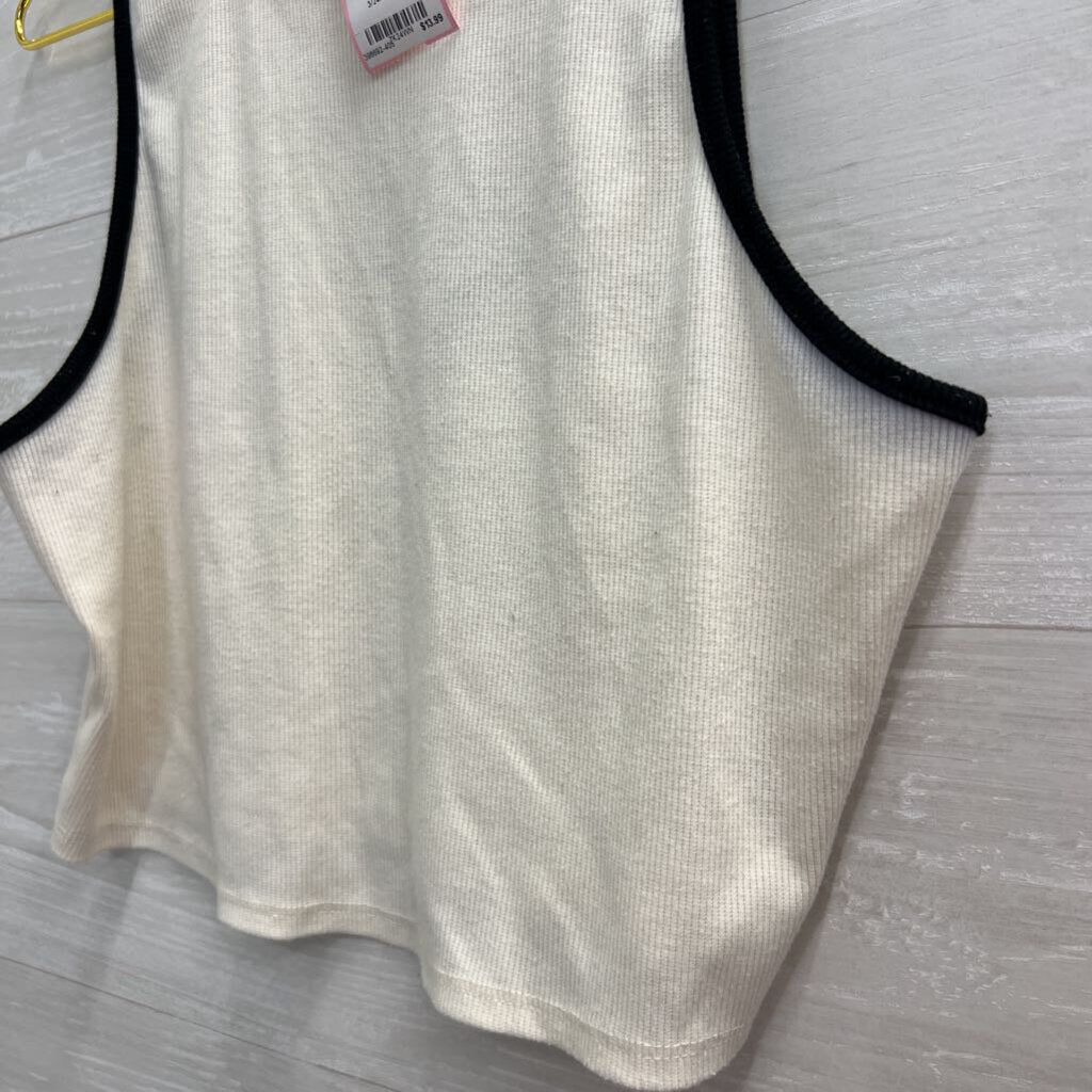 Future Collective White/ Black Trim Cropped Tank Top Large