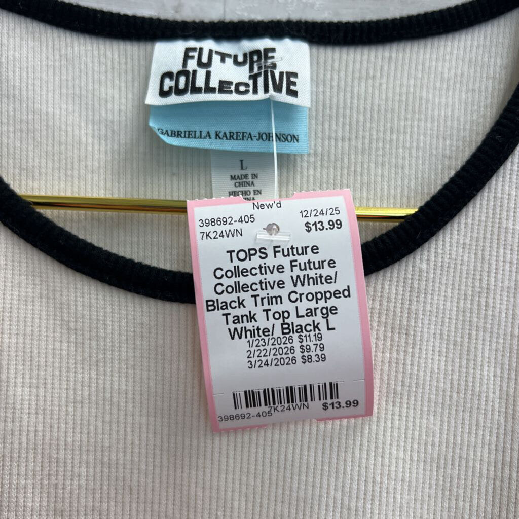 Future Collective White/ Black Trim Cropped Tank Top Large