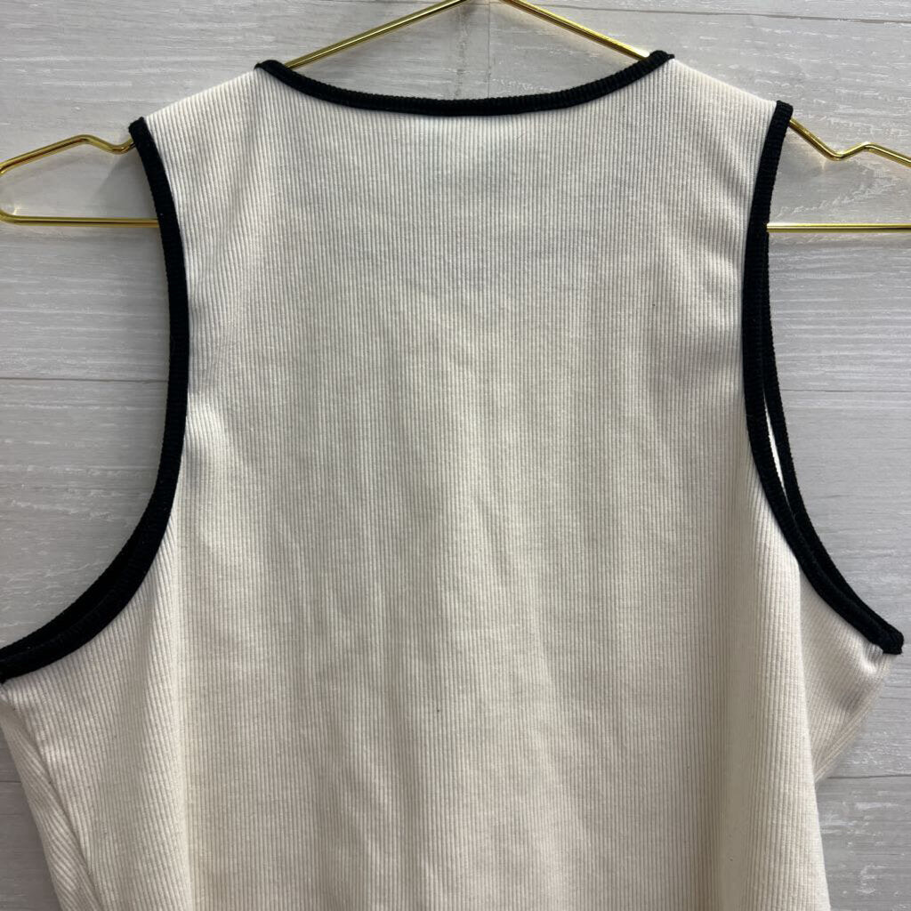 Future Collective White/ Black Trim Cropped Tank Top Large