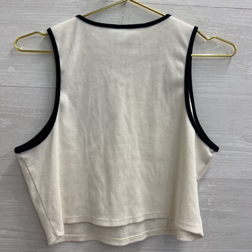 Future Collective White/ Black Trim Cropped Tank Top Large