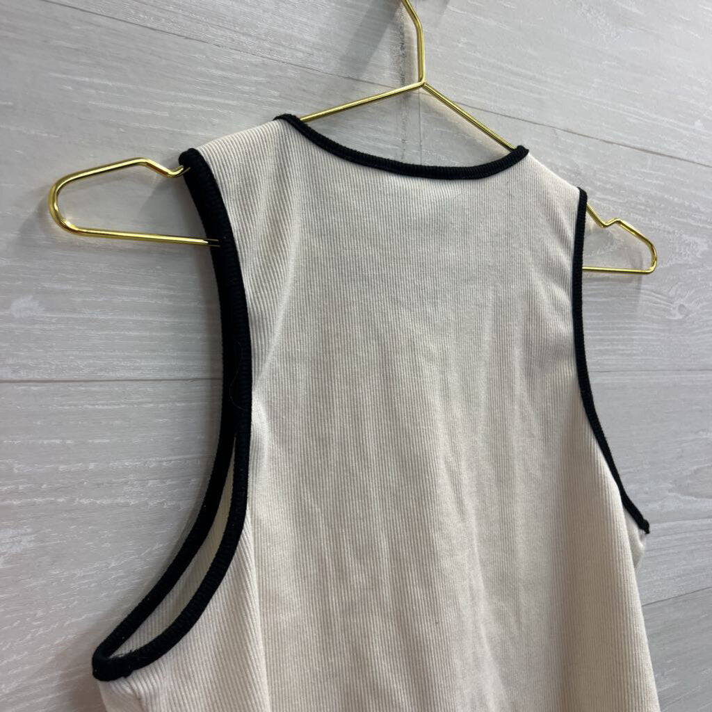 Future Collective White/ Black Trim Cropped Tank Top Large
