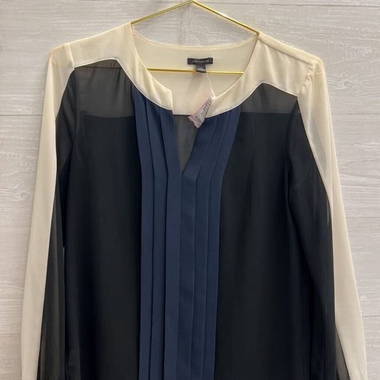 Ann Taylor White/ Navy/ Black Color Block Long Sleeve Top Extra Small