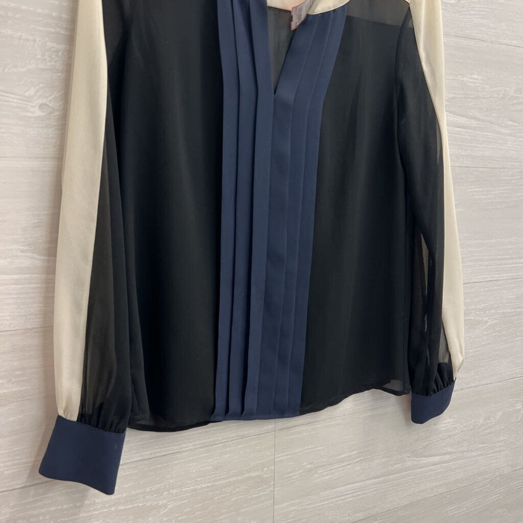 Ann Taylor White/ Navy/ Black Color Block Long Sleeve Top Extra Small