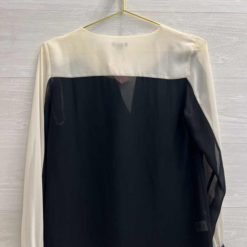 Ann Taylor White/ Navy/ Black Color Block Long Sleeve Top Extra Small