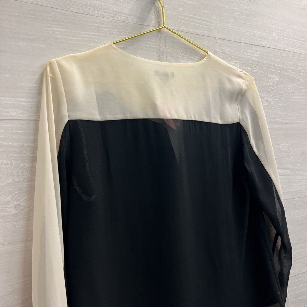 Ann Taylor White/ Navy/ Black Color Block Long Sleeve Top Extra Small