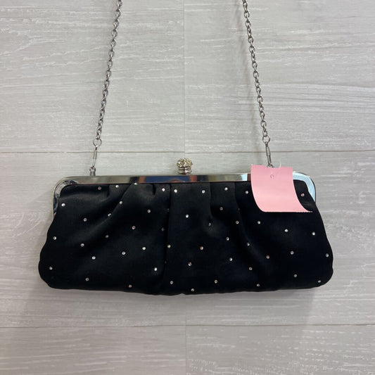 Lulu Townsend Black Satin Rhinestone Detail Clutch/ Crossbody Purse