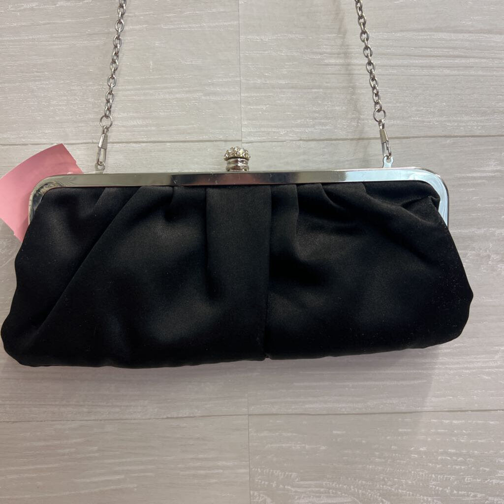 Lulu Townsend Black Satin Rhinestone Detail Clutch/ Crossbody Purse
