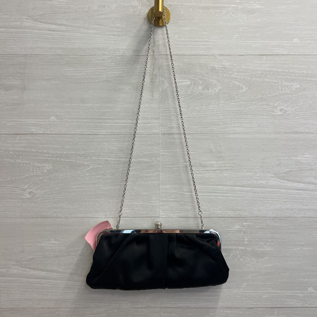 Lulu Townsend Black Satin Rhinestone Detail Clutch/ Crossbody Purse