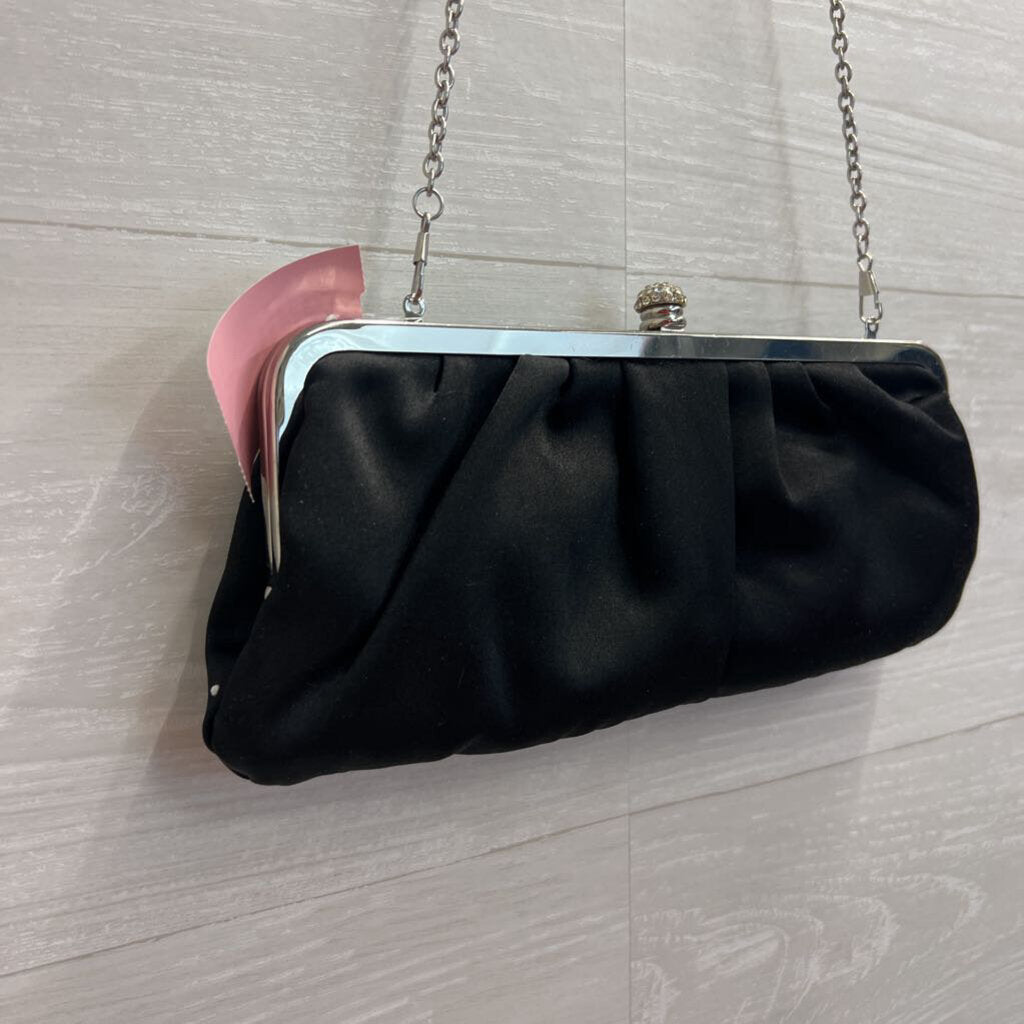 Lulu Townsend Black Satin Rhinestone Detail Clutch/ Crossbody Purse