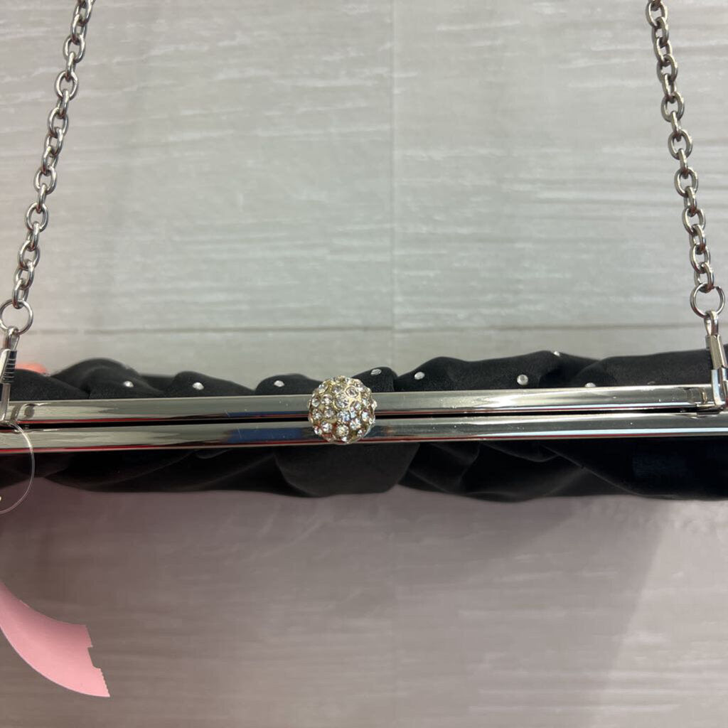 Lulu Townsend Black Satin Rhinestone Detail Clutch/ Crossbody Purse